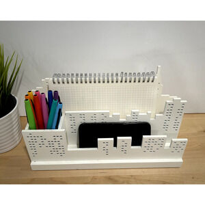 CB2 White City Skyline Desk Organizer - Wood Modern Office Organizer /Caddy